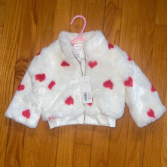 Janie and Jack Valentine Hearts Fur Coat red white - Picture 1 of 7